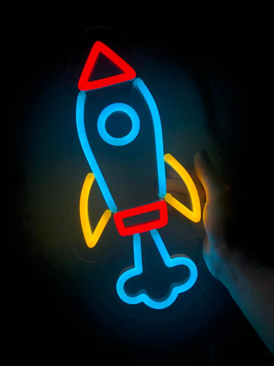 Space Rocket Night Light for Kids Room, Cute Mini LED Neon Sign USB Powered Nursery Decor for Boys Girls Baby Bedroom, Baby Show