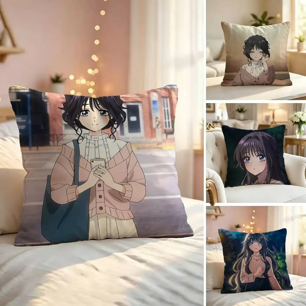 K-Kaoruko Waguri Floral S-School Anime Square Double-Sided printed Pillow Case Bedroom Bedside Pillow Sofa Cushion Cover