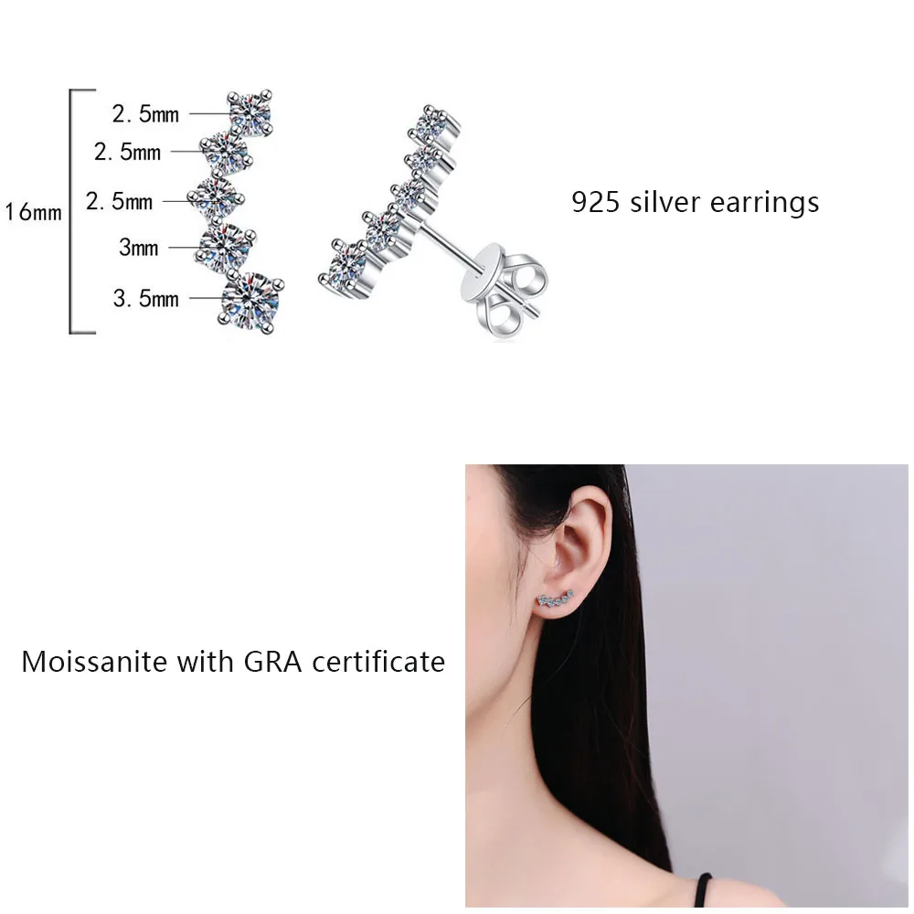 أقراط مويسانيتي فاخرة للنساء ترصيع الأذن المتلألئة 925 حلق من الفضة الاسترليني مجوهرات راقية مع صندوق هدايا #2