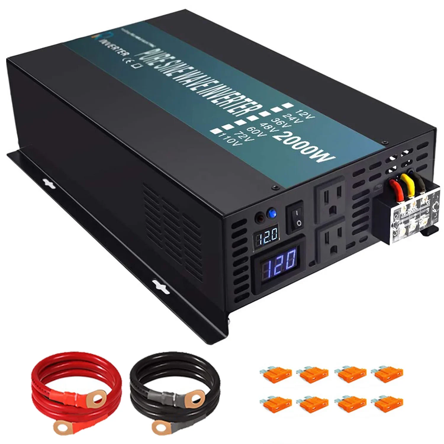 WZRELB 2000Watt 12v/24v/48v Dc To Ac 110v/220v 2KW Off Grid Pure Sine Wave Power 2000w Solar Inverters 12v Converters