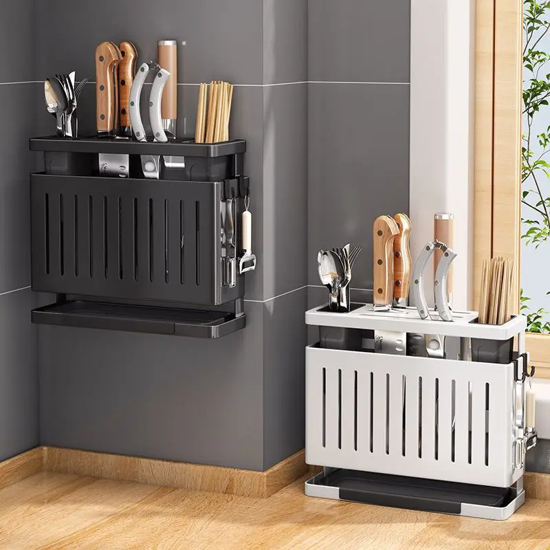 

Kitchen Carbon Steel Knife Holder Chopstick Storage Rack Multifunctional Storage Rack Space Saving Tool Integrated Storages Rack