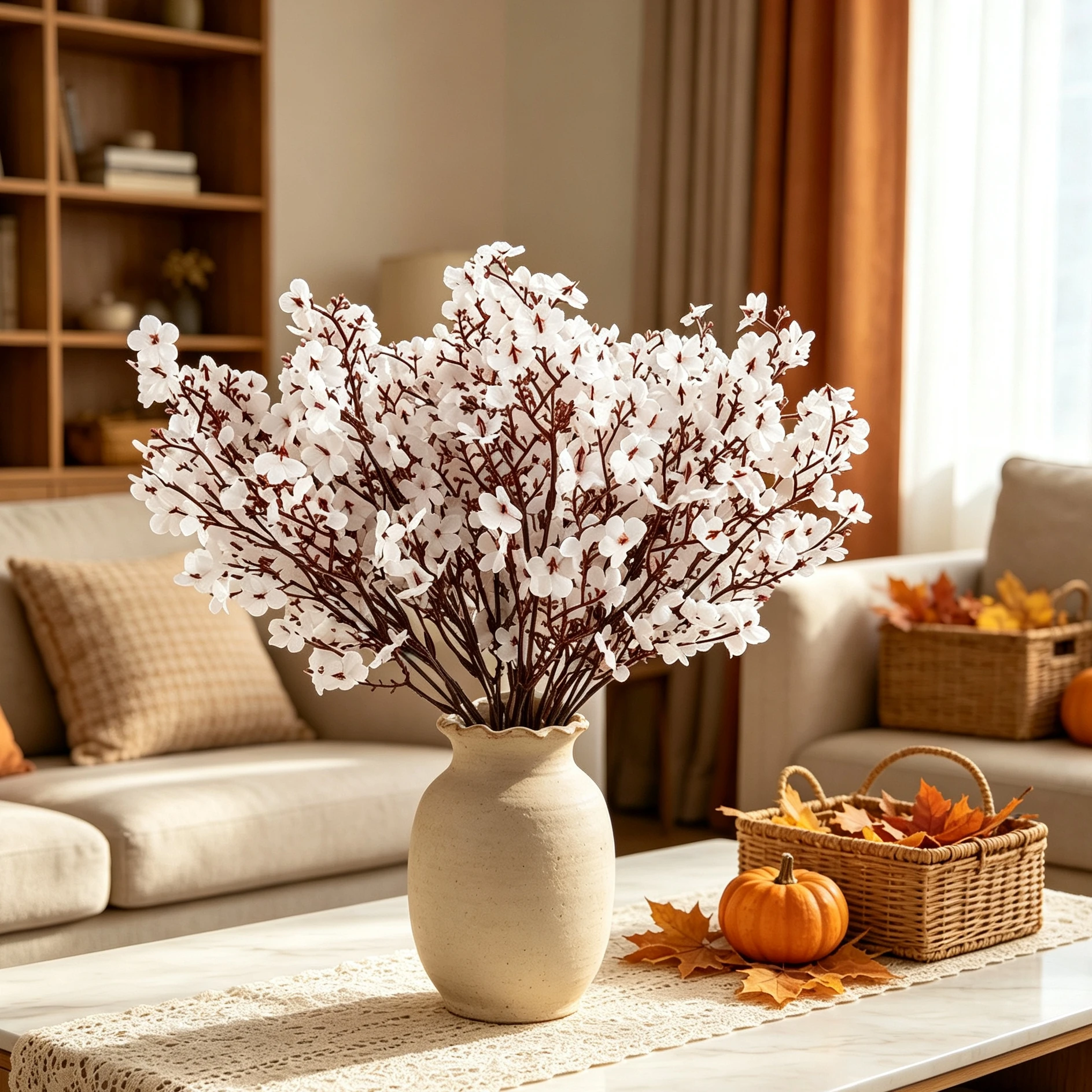 12 Stück Künstliche Blumen aus Seide, Gypsophila, Kleiner Strauß für Zuhause, Zimmer, Tisch, Herbst, Halloween, Dekoration, Kunstblumen für Vase, Hochzeit, Outdoor, DIY-Geschenke – Detail 4