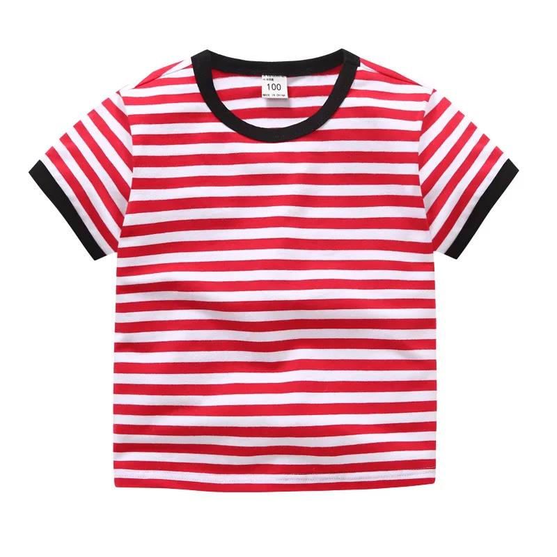 DE PEACH New Summer Baby Girls Boys Short Sleeve Striped T-shirts Kids Cotton O-Neck T-shirt Toddler Children Casual Tops Tees