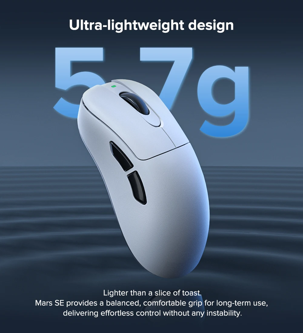 KYSONA Mars SE Wireless Gaming Mouse, PAW3311 Sensor, 1000Hz Polling Rate, 18000DPI, 57g Ultra-lightweight, Bluetooth Wireless