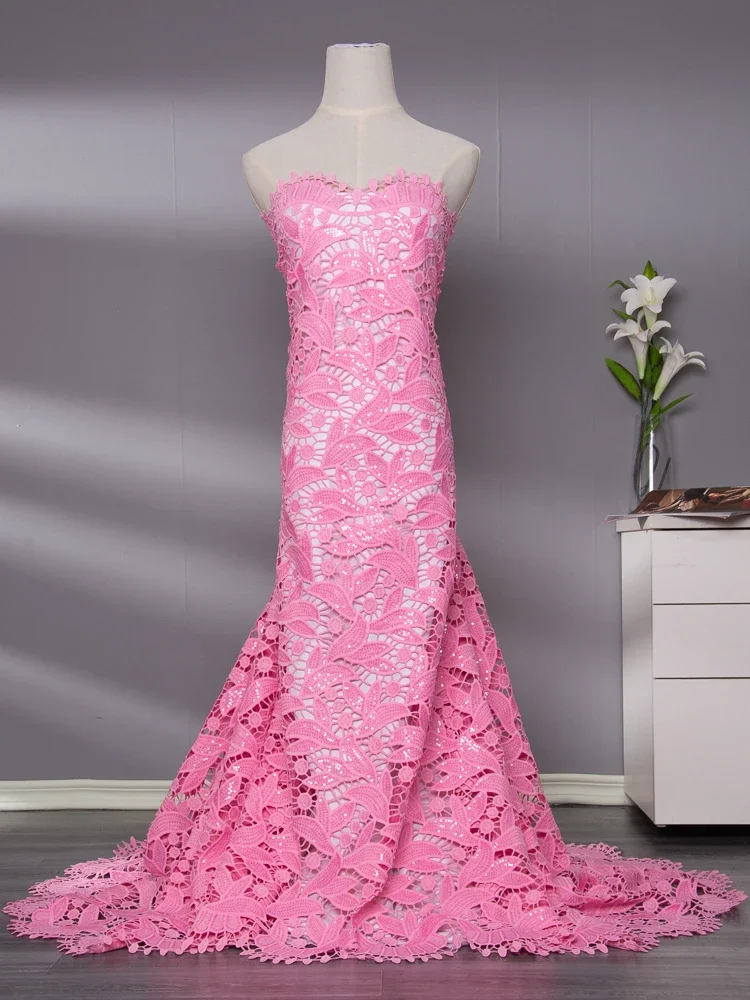 SJD LACE African Guipure Cord Lace Fabric 2024 High Quality Nigerian Guipure Lace with Sequins for Wedding Party Dress Sew A3132