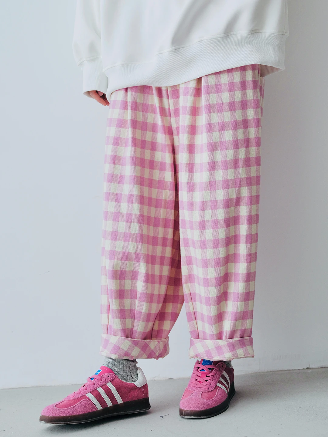 imakokoni 2024 Autumn New Collection Japanese Style Versatile Artistic Loose Grid Radish Pants for Women 244792