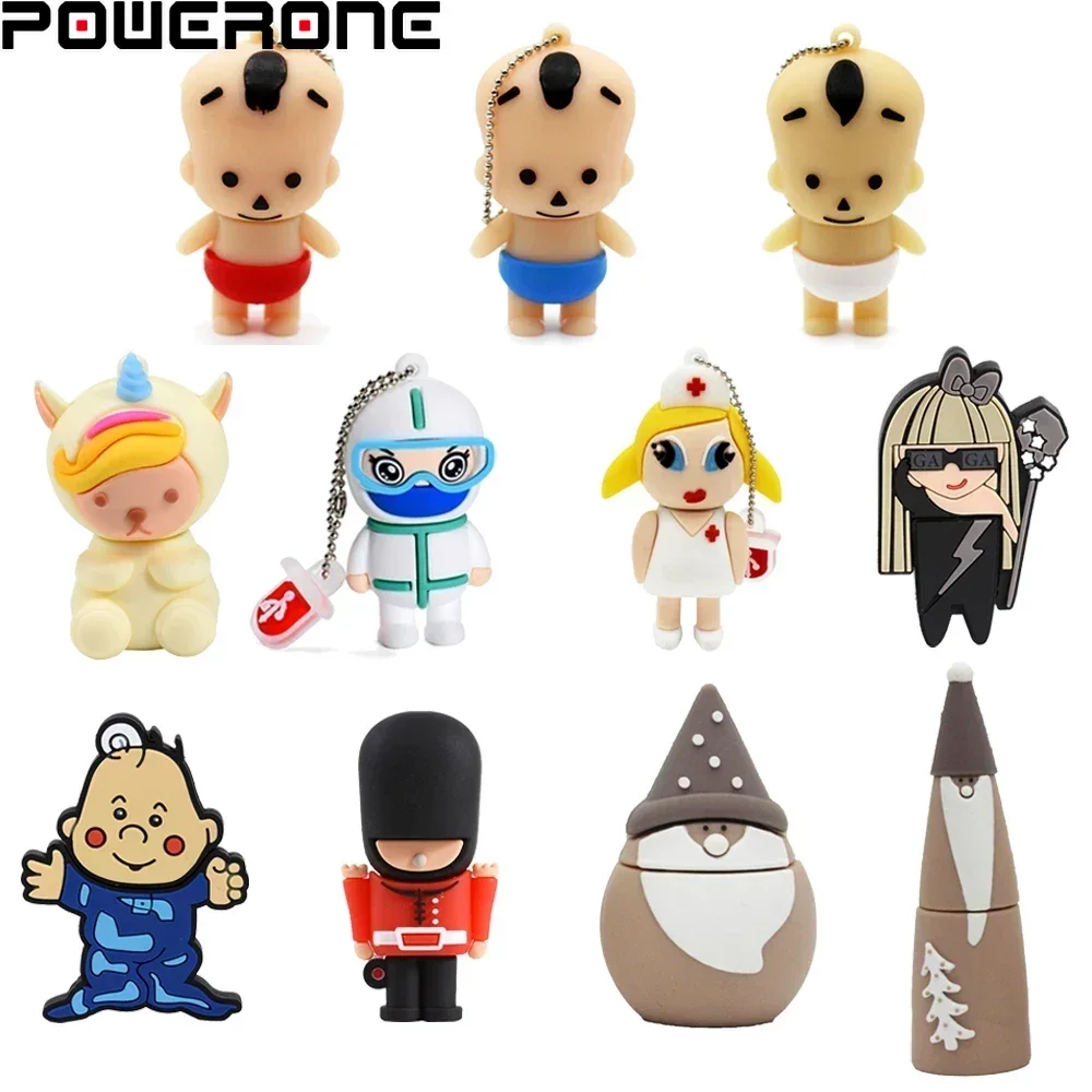 POWERONE Cute Girl USB Flash Drives 64GB Cartoon Boy Pen Drive 32GB Creative Gifts for Kids Memory Stick 16GB Free Key Chain 8GB