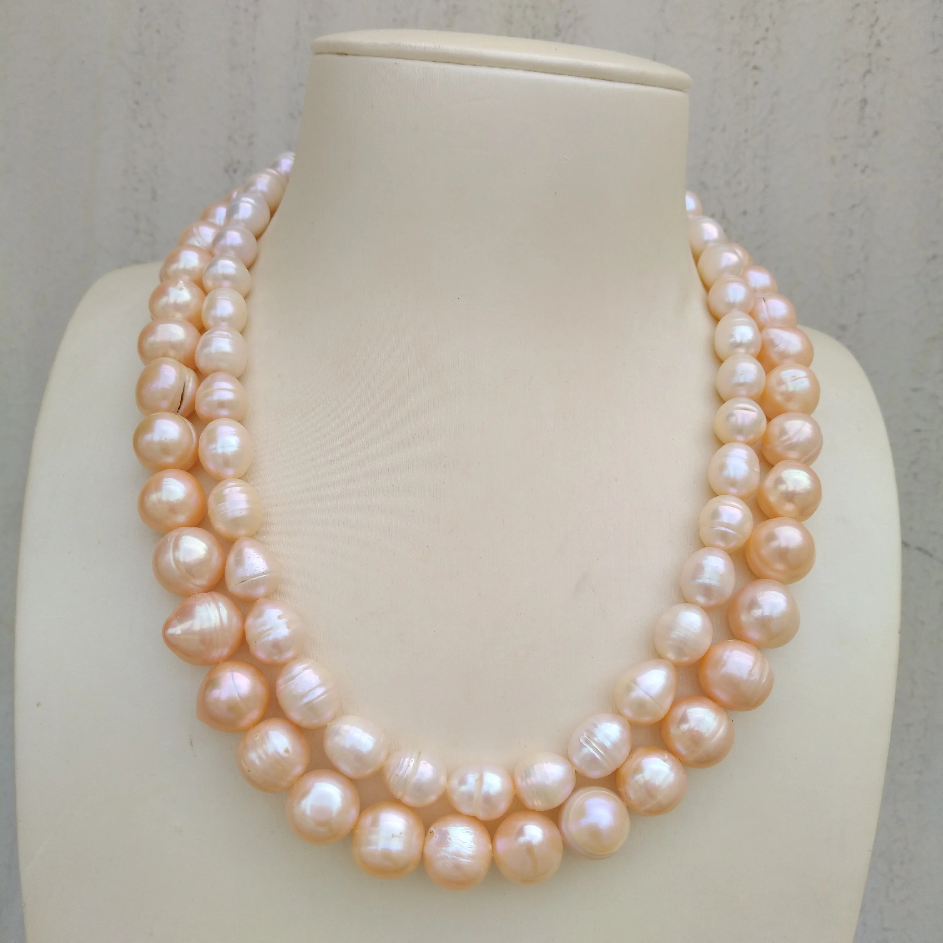 Double Strands Aaa 8-11mm Natural South Sea Pink Pearl Necklace 17