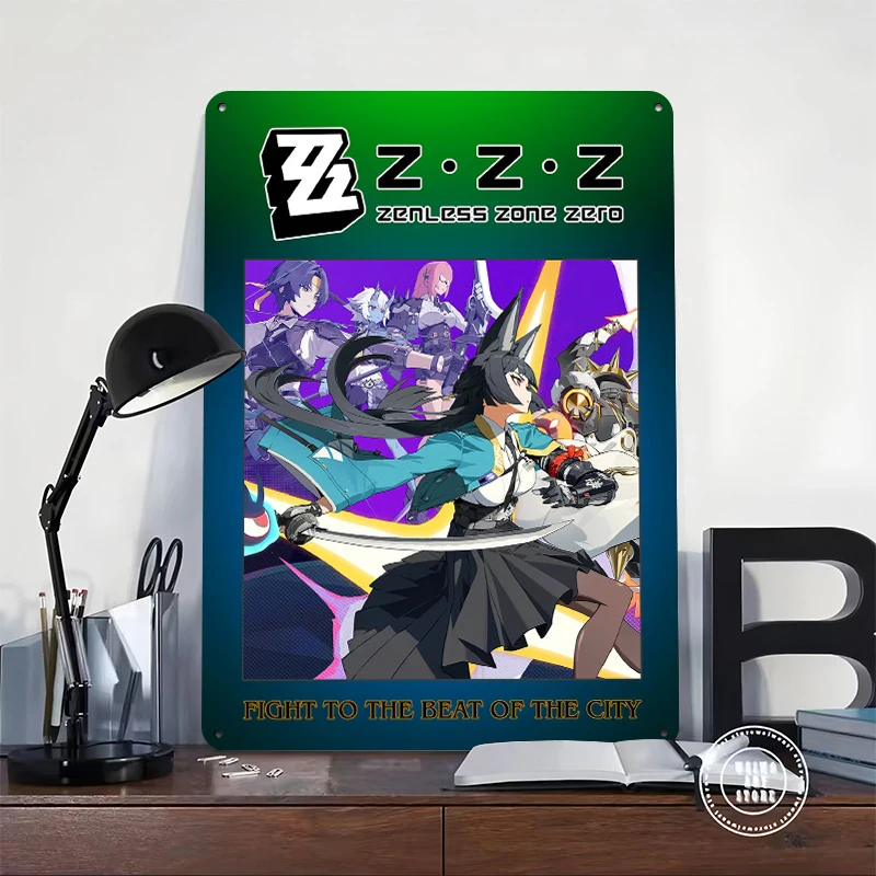 Zenless Zone Zero Game Art Tinplate Poster Customized Wall Art Retro Vintage Metal Signs for Fans Living Room Decorations Man