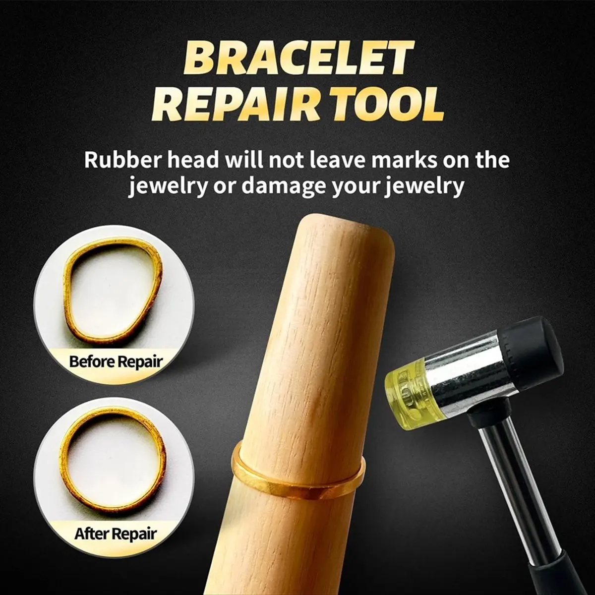 Reliable- Jewelry Making Tool Wood Bracelet Mandrel Round Plastic Sizer with Jewelers Hammer Rubber Mallet Bangle Shaper Tools