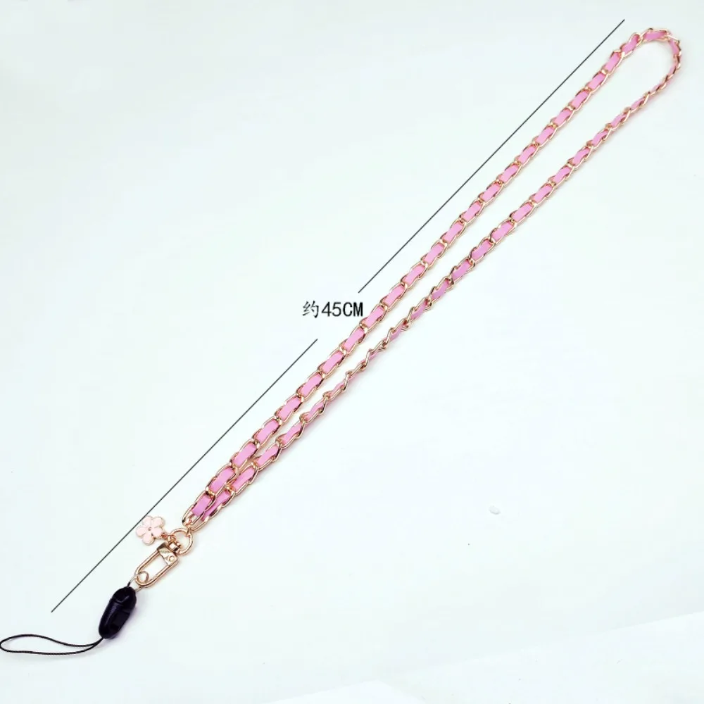 Tali Ponsel Kulit PU Logam 45Cm(17,72 Inci) Tali Ponsel Kulit Logam Rantai Kulit Logam untuk Menggantung Ponsel