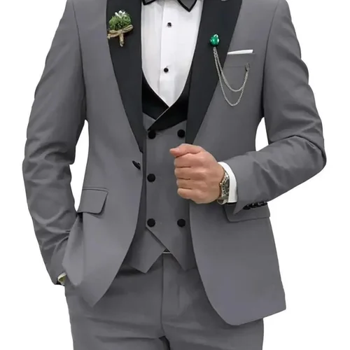 Imagen 2 del producto Traje elegante de 3 piezas para hombre, color rosa y rojo, chaqueta ajustada con doble botonadura, chaleco y pantalones, conjunto para boda, novio, esmoquin, fiesta de negocios