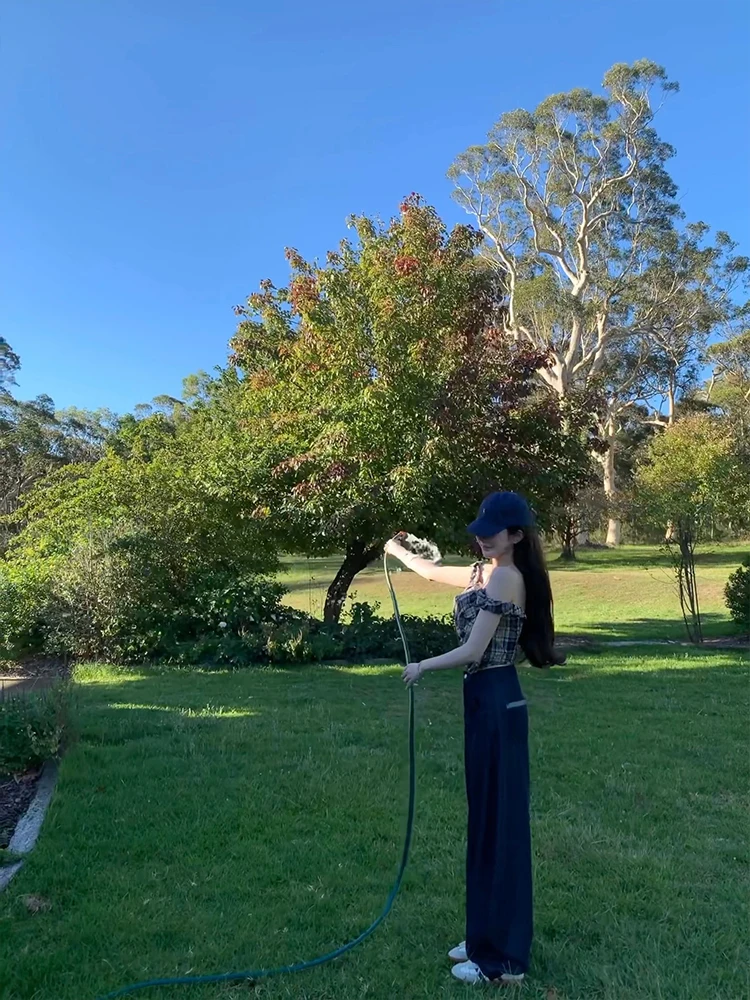 

Легкие джинсы из нелиняющего денима 25SS с эффектом шелка, модель Bend Knife Row Musoom Gold, женские, свободного кроя, длинные брюки