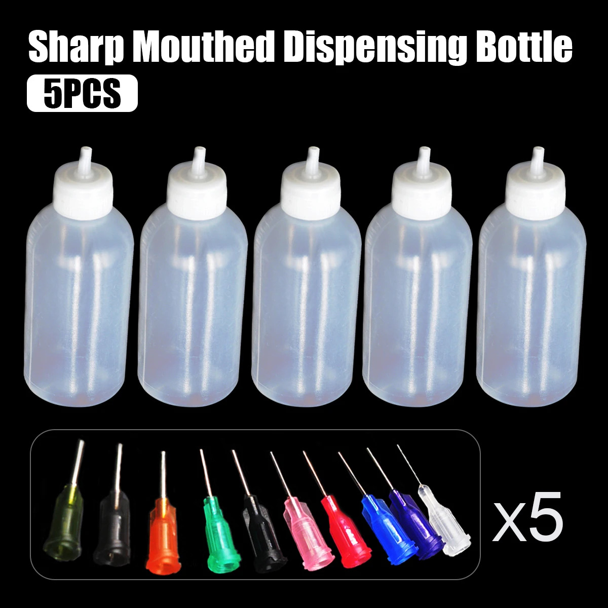 1/5Pcs 50ml Transparent Glue Bottle Polyethylene Needle Dispenser Dispensing Bottle for Rosin Solder Flux Paste With Needles