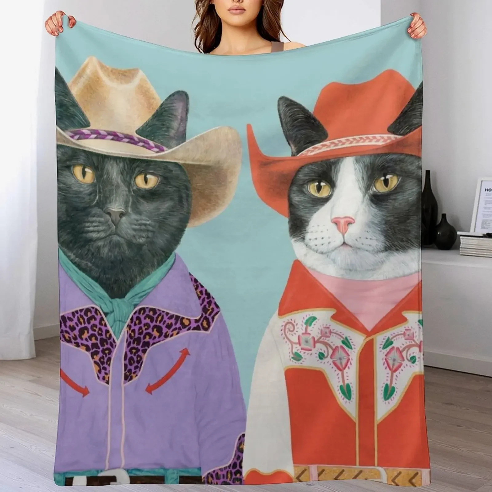 Carnival Cats - Black Cat & Tuxedo Cat Throw Blanket Warm Plush Fuzzy Blanket for Living Room