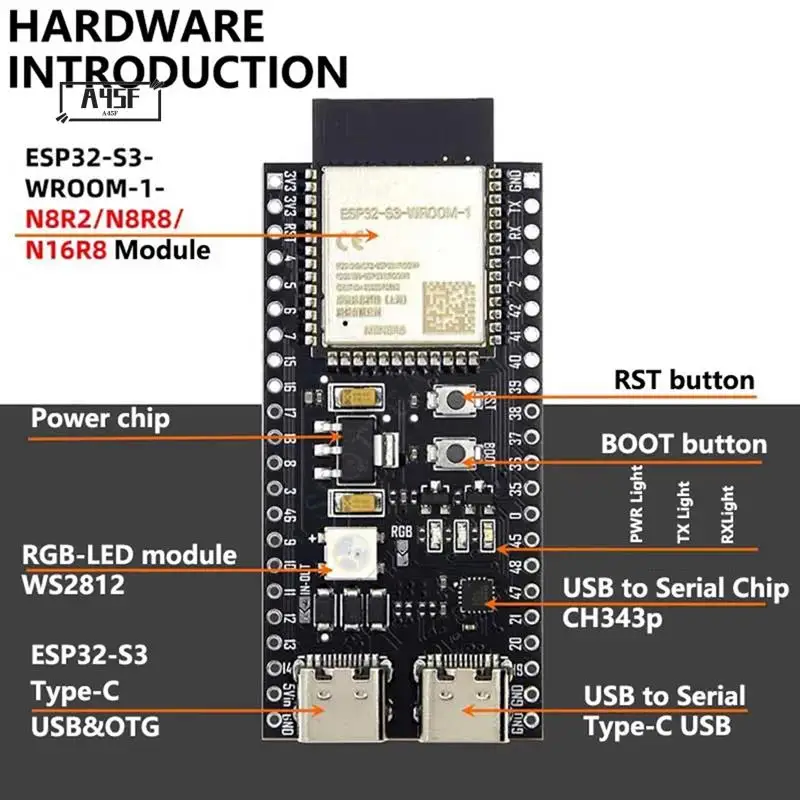 

A45F-Deepsseek Voice Chat Robot ESP32-S3 Breadboard-Kit N16R8 WROOM-1-N16R8 Devkitc-1 Development Board