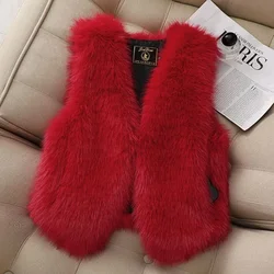 Faux Mink Fur Metal Buttons Vest Female Autumn Winter New Zipper High Collar Warm Short Tank Top Shoulder Jacket Waistcoat Fur