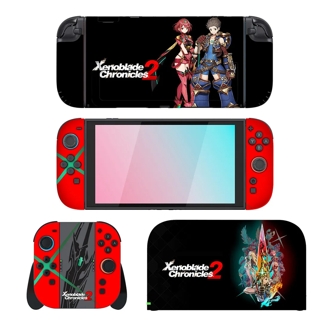 Xenoblade Chronicles 2 حامي ملصق الجلد لنينتندو سويتش 2 وحدة التحكم حوض شاحن حامل حامل Joy-con تحكم الفينيل