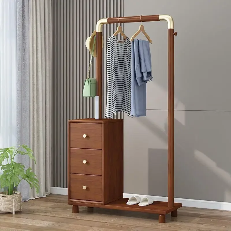 Pure solid wood clothes rack is simple and now the bedroom coat rack is floor-to-ceiling