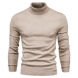 Pull décontracté à col roulé pour hommes, col roulé, optique, solide, qualité de document, chaud, mince, hiver, nouveau