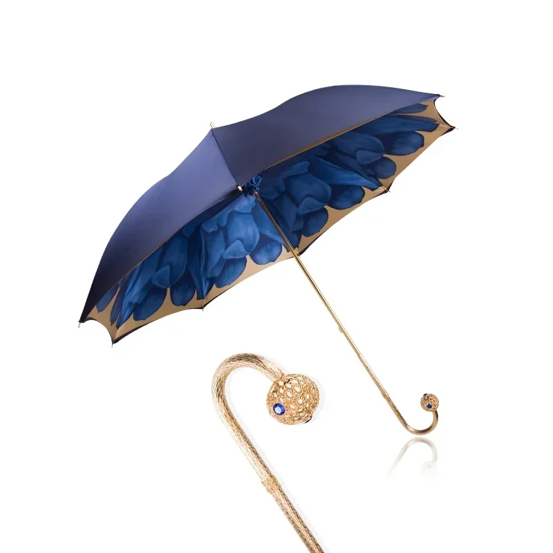 

Golden Double Layer Luxury Umbrella Women Sun Rain UV-Protection Parasol Long Handle Umbrella High Quality Rain Gear U5B Hot Sal