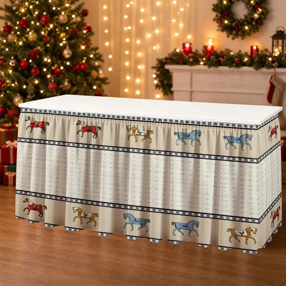 One table skirt with a floral pattern design featuring ruffled edges. Suitable for garden tea parties.