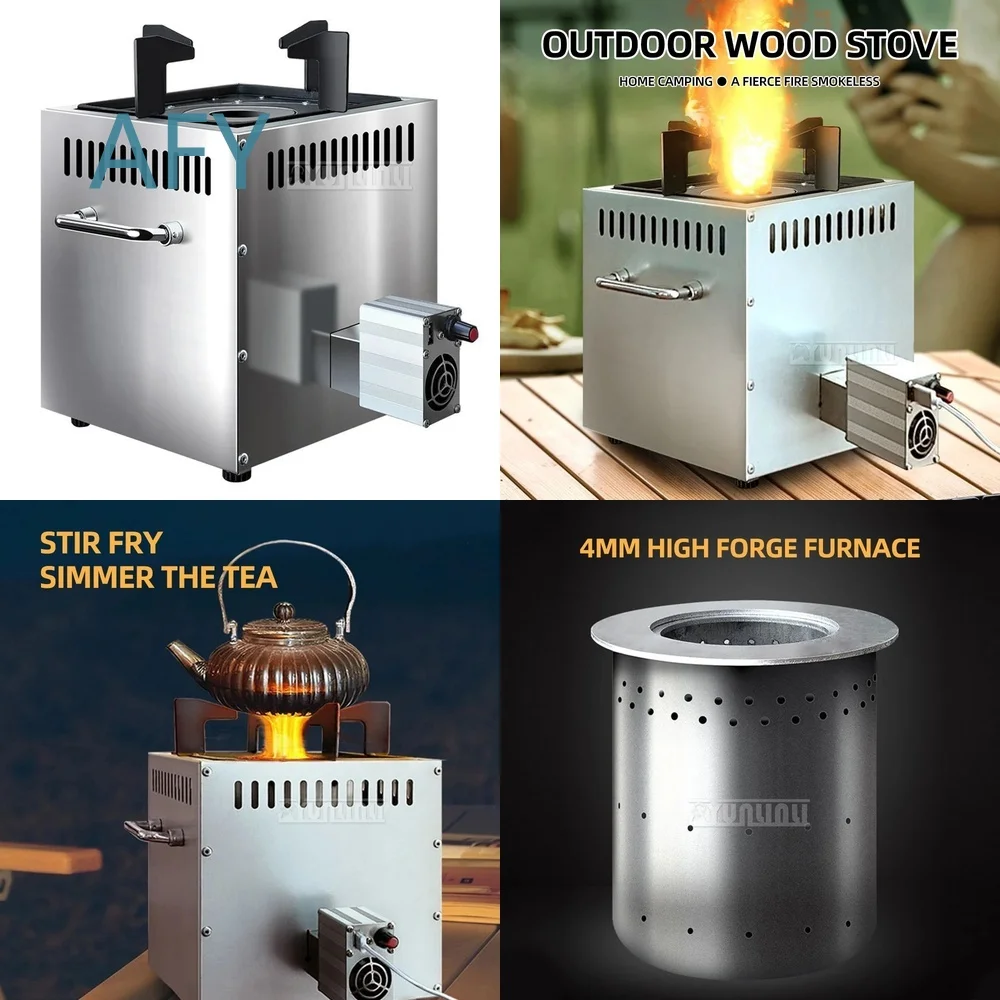 Portable Outdoor Wood Burning Stove for Camping Hiking Travel Cooking Stainless Steel Fire Pit Cooktop Backpacking Survival