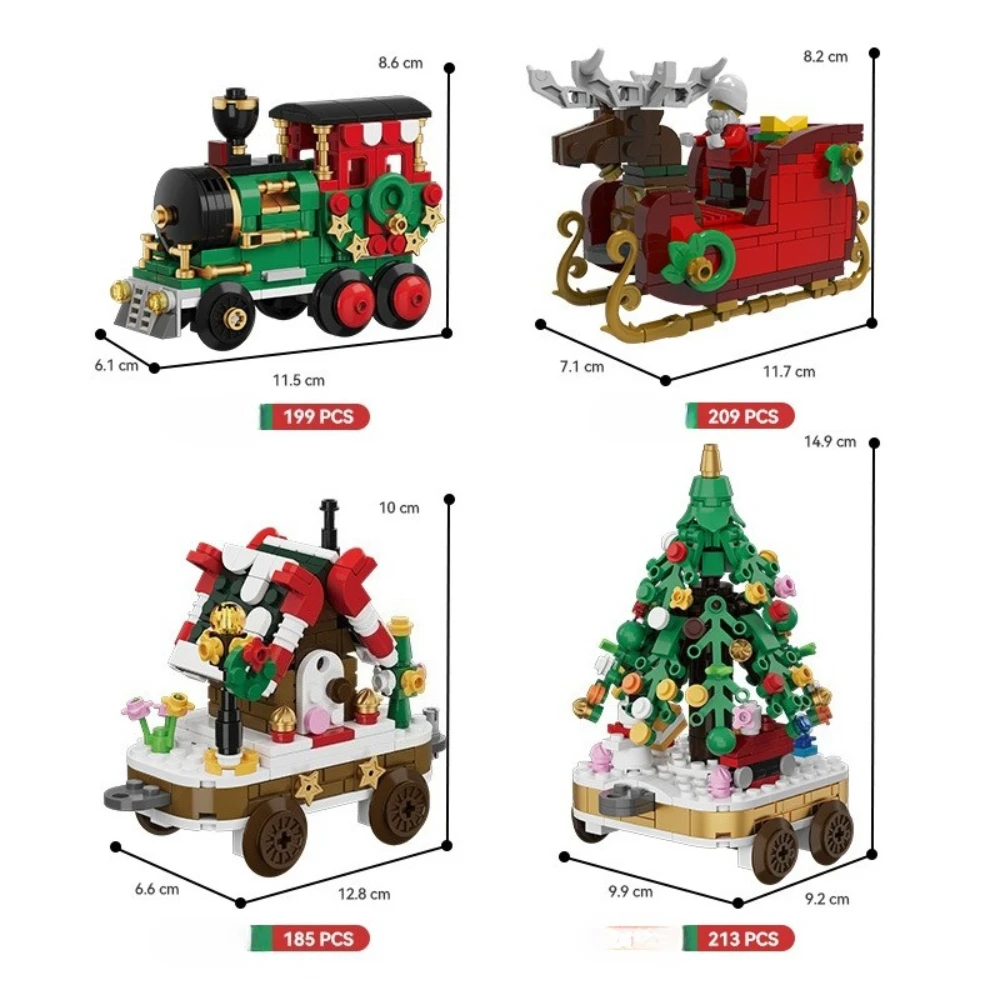 MOC 冬の村クリスマスホリデートレインビルディングブロックセットサンタクロースそり馬車キャンディーハウスおもちゃ子供ホリデーギフト