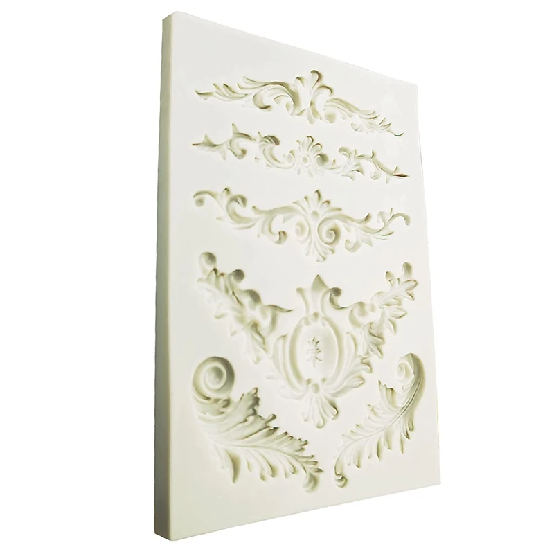 Baroque Style Curlicues Scroll Lace Fondant Silicone Mold, Relief Flower Lace Mould Filigree Mold 3D Sculpted Decoration