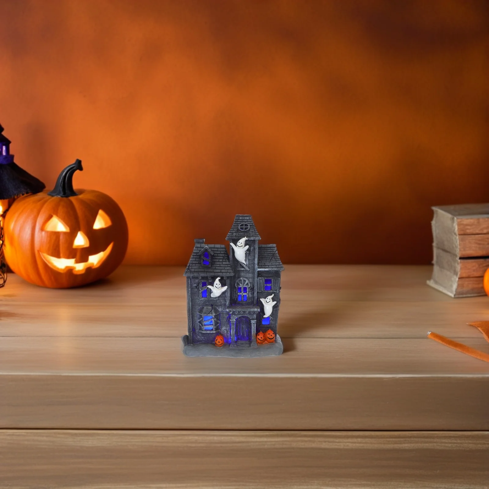 

Halloween Decor Glowing Haunted House Desktop Decoration Ornament Light up Statue Black