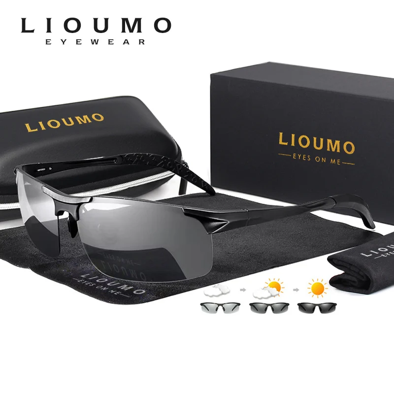 LIOUMO Retro Pilot Photochromic Polarized Sunglasses Men All-weather Anti-glare Driving Glasses oculos de sol feminino UV400