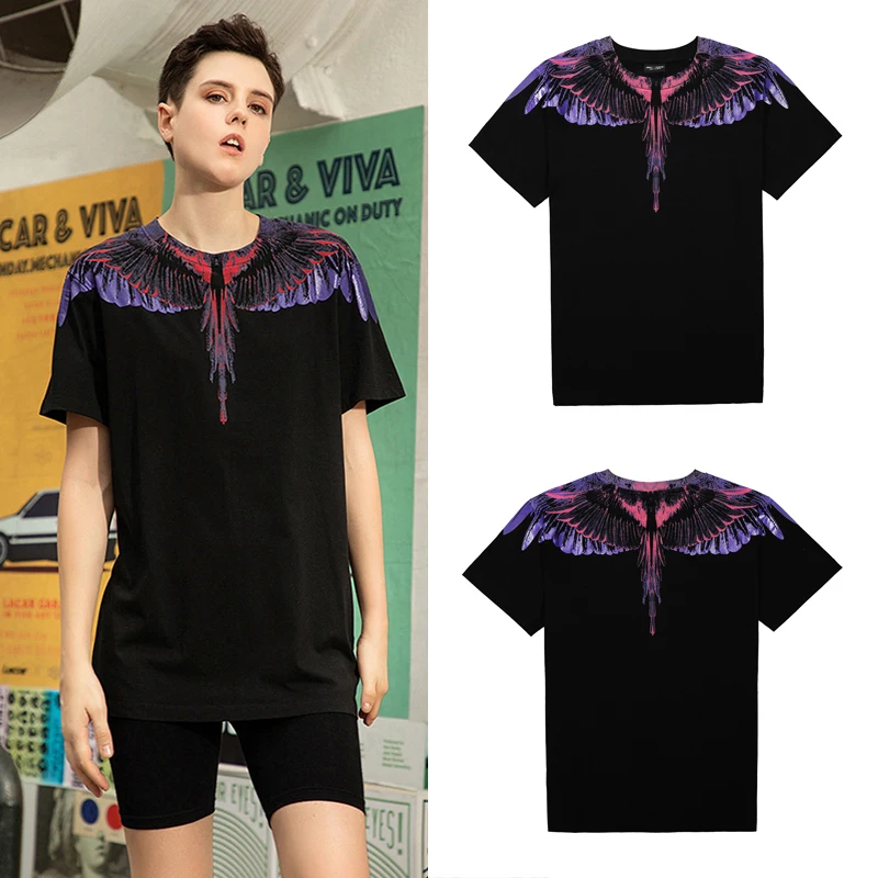 

Marcelo Streetwear MB Purple Feathers Wings ort Sve Футболка ex Пара Faion Хлопковая круглая футболка Ne Summer свободного кроя...