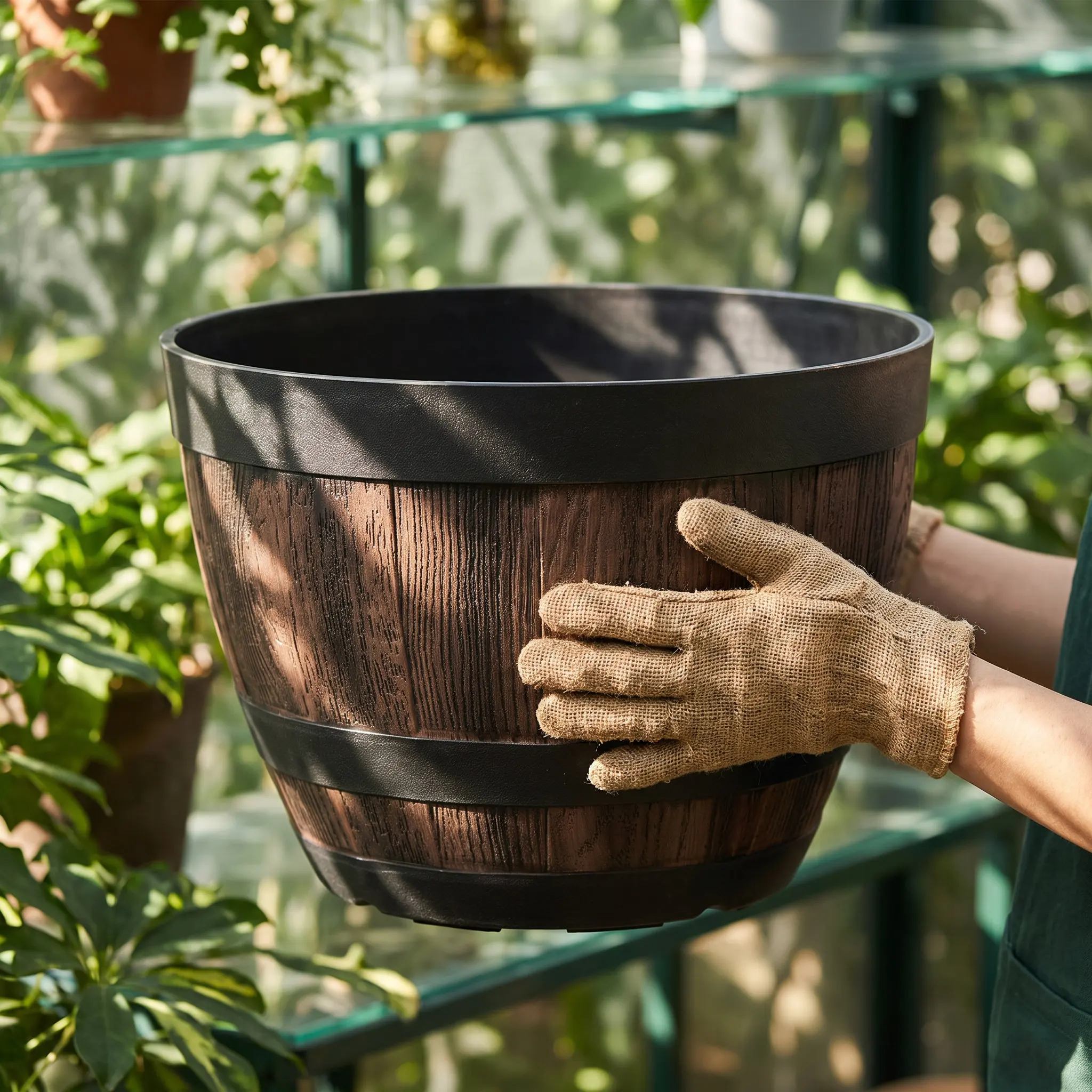 Imitation Wooden Flower Pot Retro Large Capacity Plastic Planter for Garden Home Balcony Succulent Bonsai Decorative Planter