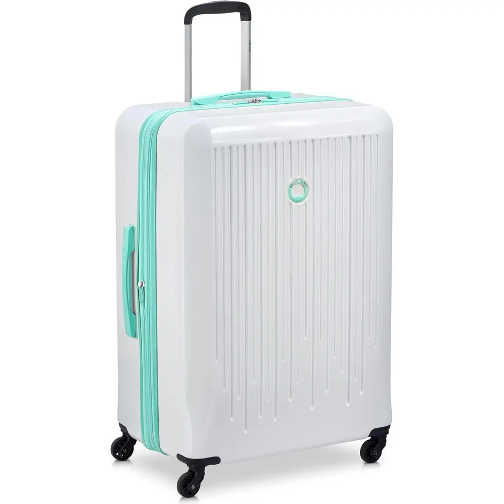 

Расширяемый большой модный чемодан с колесами 360°, блокируемой ручкой, унисекс, белый и бирюзовый, 28 дюймов, для багажа в кладовом отделении