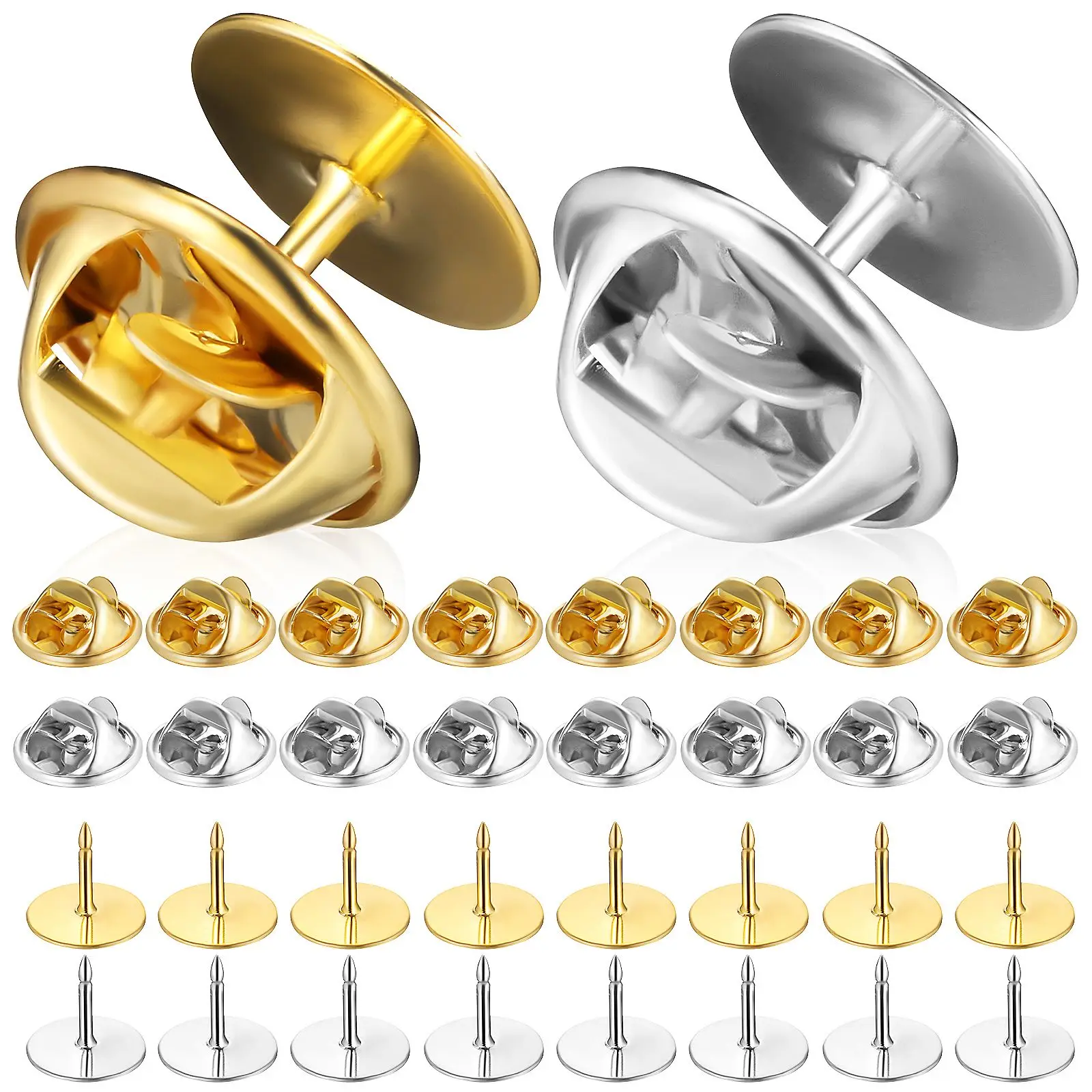 

60 Sets Badge Pins 30 30 Silver DIY Jewelry Supplies Copper Locking Backs Enamel Accessories Craft Kits Pin Badge