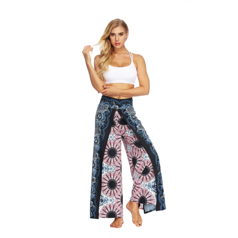 Women\'s Wide Leg Palazzo Pants, Slit Split, Boho, Hippie, Indian Pilate, Flowy Wrap, Yoga, Summer, Casual, Beach, Boho