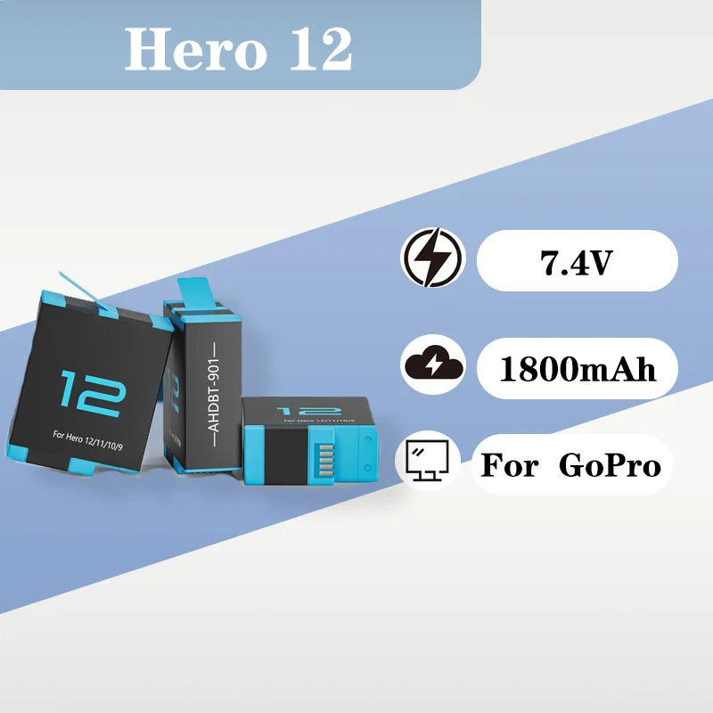 

High Capacity Replacement Battery And 3 Channel Charger For GoPro Hero 12 1800mAh 5V Rechargeable Camera Battery Kit