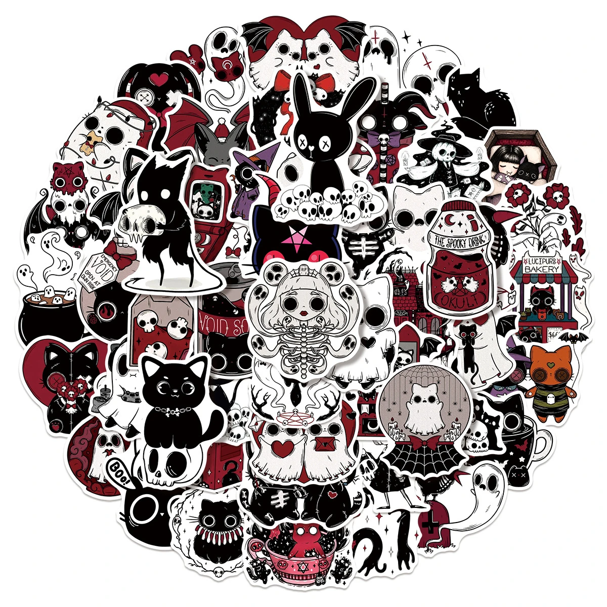 50PCS Phantom Cat Halloween Graffiti Stickers Retro Animals DIY Toys for Phone Bottle Travel Bag Decals Creative Gifts ﻿
