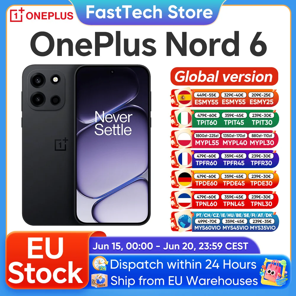 Smartphone OnePlus Nord 6 5G Version Globale Snapdragon 8s Gen 4 165Hz 165FPS Écran AMOLED 6,78? 7500mAh Charge SUPERVOOC 80W Appareil photo principal SONY 50MP avec OIS 'double axe' Smartphone OnePlus Nord 6 5G Version Globale Snapdragon 8s Gen 4 165Hz 165FPS Écran AMOLED 6,78? 7500mAh Charge SUPERVOOC 80W Appareil photo principal SONY 50MP avec OIS 'double axe'