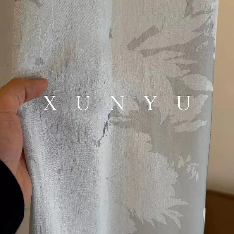 Vintage Silver Grey Jacquard Curtains for Living Room Balcony Bedroom French Window Customized Partition Curtains Finished