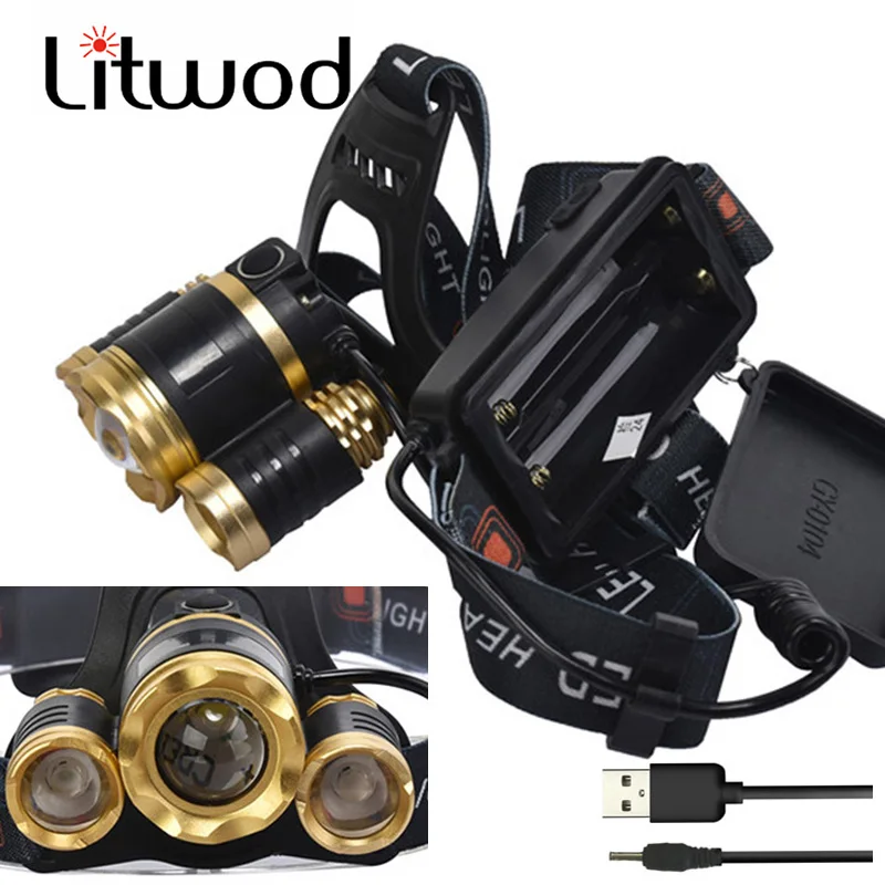 3 LED Headlight Powerful USB Rechargeable Zoom Headlamp Fishing Head Lamp Torch Waterproof Hunting Camping outdoor Lantern Z70