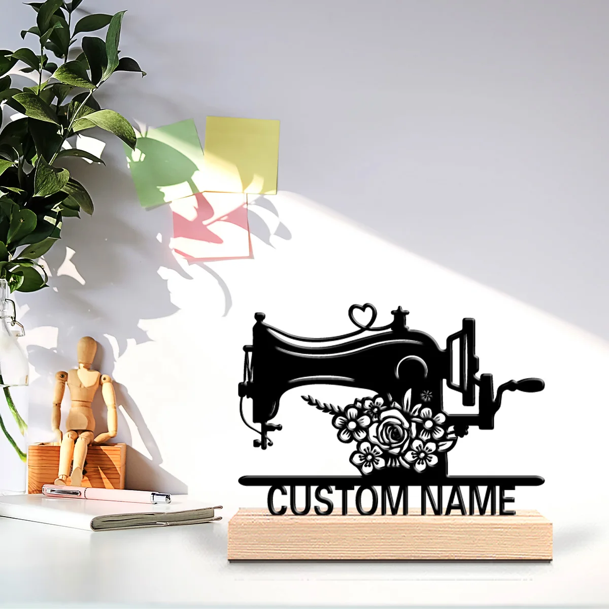 1pc Cute Personalized Custom sewing machine Adventure Desk Sculpture with Wooden Base Perfect for Hikers Campers Nature Lovers - view 3