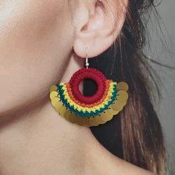 2024 Original Woman's Crochet Rainbow Sector Earrings With Sequins New Fashion Boho Dangle Drop Earrings