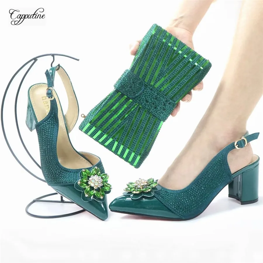 Blue Women Shoes And Bag Set African Ladies Pumps High Heels Sandals Match With Clutch Handbag Escarpins Femme Sandales GL20