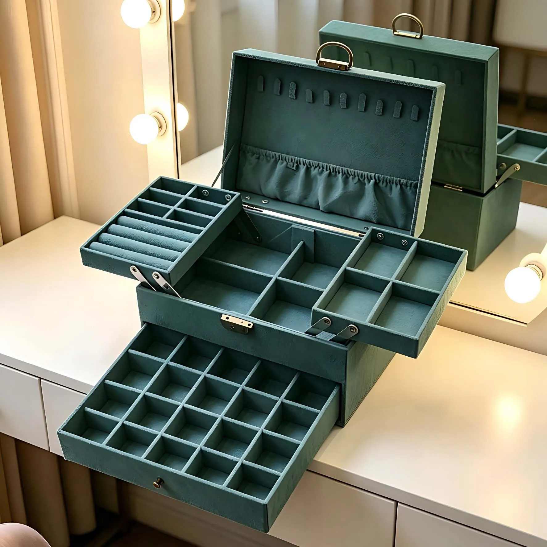 Large Capacity Pink Velvet Jewelry Box with Lock Multi-Layer Drawer Necklace Earring Ring Organizer Storage Box for Women Gift