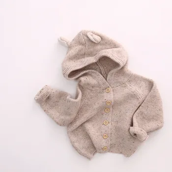 Boys Bunny Hood Cardigan 3 2026 Autumn New Kids Sweaters Bunny Hoodie Girls Knitwear Single Breast Boys Knit Cardigans Plain Sweater 3