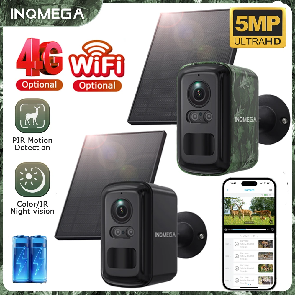 INQMEGA 5MP Mini Solar 4G Camera Outdoor Surveillance Camouflage Color WiFi Security Camera PIR Detection Auto Tracking UBox App