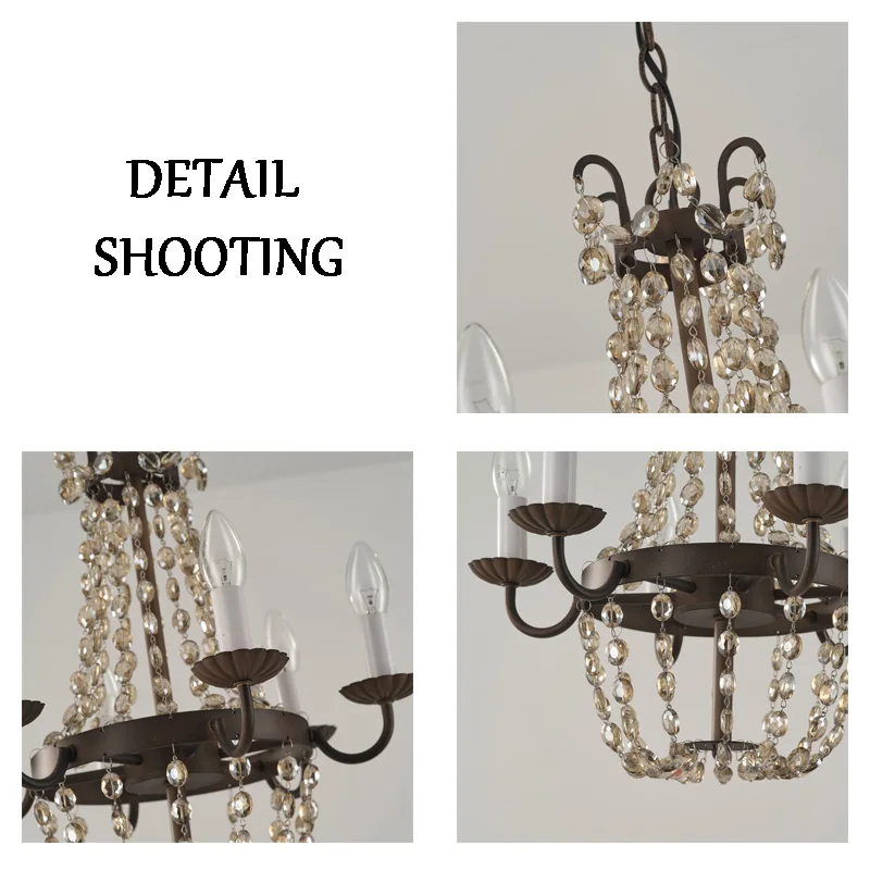 6 Heads American Retro Crystal Chandelier French Creative Designer Restaurant Lights Bedroom Room Pendant Lights Lighting Fixtur image 6