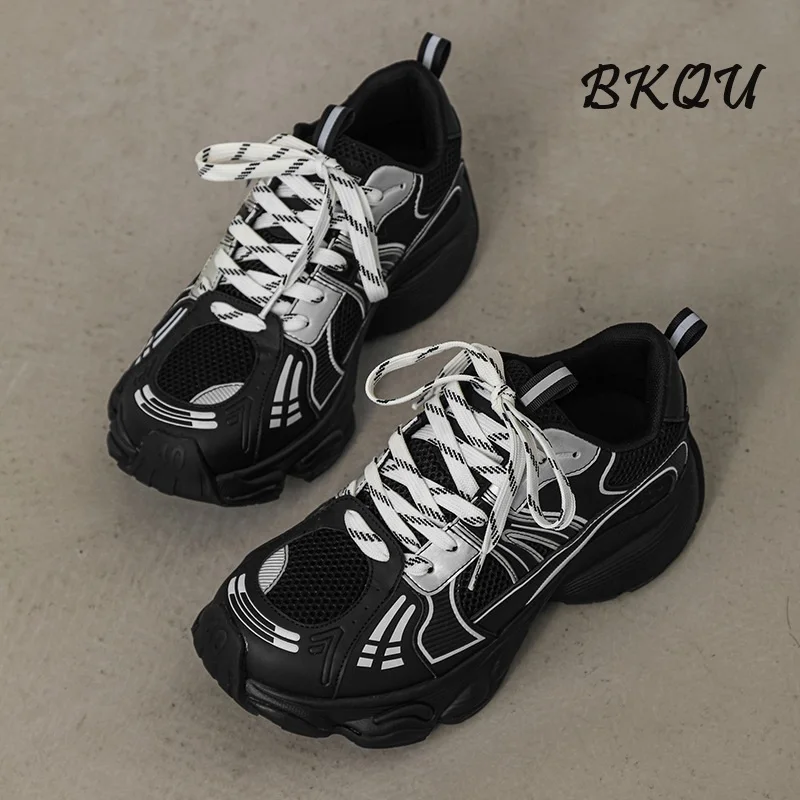 

BKQU Daddy Shoes Men 2024 Autumn Breathable Mesh Sneakers Women's Hiking Shoes Hiking Shoes Small White Shoes