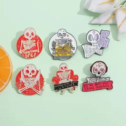 Skeleton Series Enamel Pin Read Books Be Kind Stay Weird No Body No Crime Punk Brooch Lapel Metal Badge Jewelry Gift For Friends